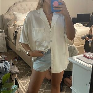 Satin White Button-Up Shirt